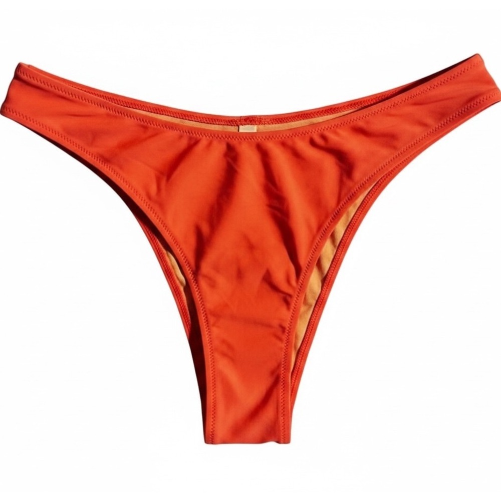 Cupshe High Leg Bikini Bottom‎ Coral Red Ruched Front Size Large NWT